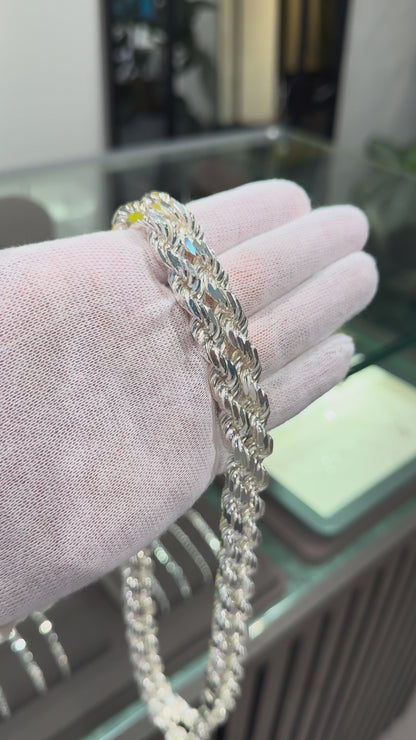 Rope Chain 10 mm - Sterling Silver - Diamond Cut